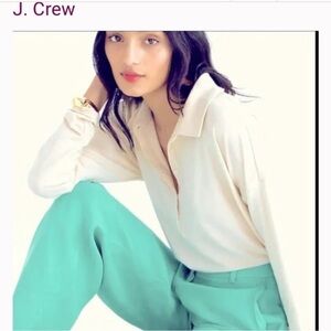 2/25 J Crew Relaxed long sleeve stretch linen blend polo shirt top